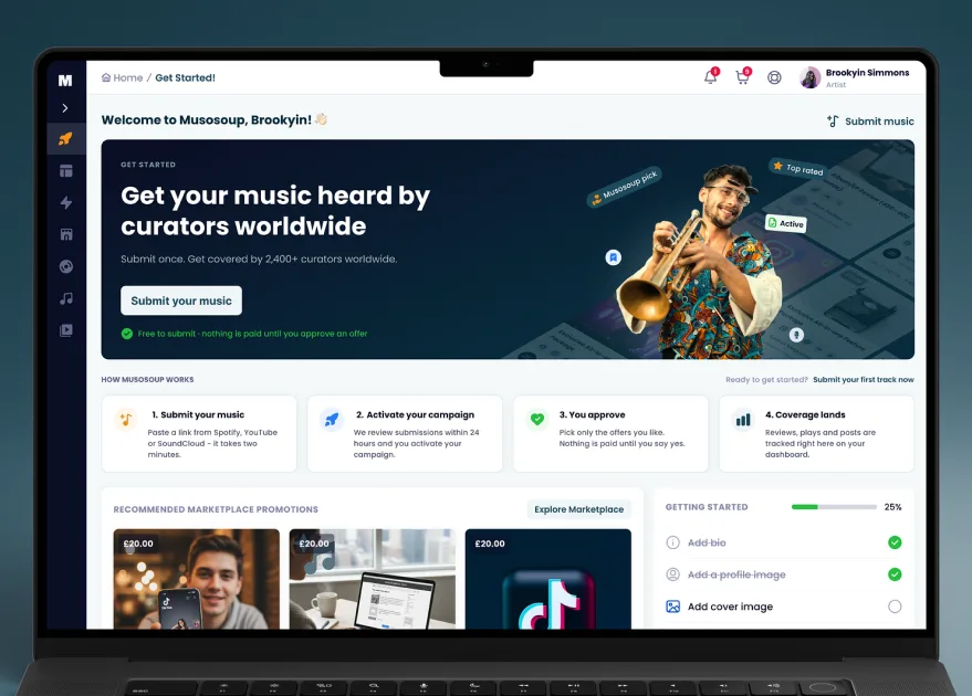Musosoup’s artist dashboard on a laptop